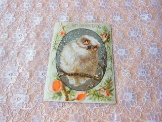 Victorian Year Card/owl Sitting On A Snowy Tree Branch/goodall