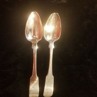 2 Early North Carolina Coin Silver Spoons By Edwin Glover Of Fayetteville,  Nc