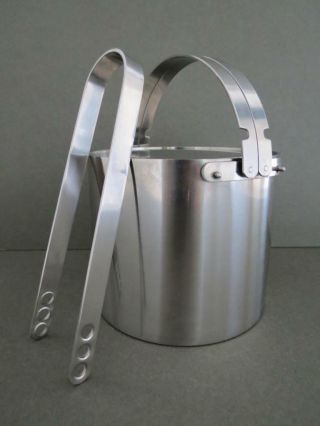 Vintage Stelton Cylinda Line Ice Bucket With Tongs By Arne Jacobsen