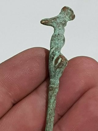 Circa 300 - 100 Bc Ancient Greek Bronze Hair Pin With Animal Bird 16,  3 Gr 180 Mm