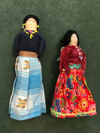 Vintage Handmade Folk Art Native American Navajo Cloth Dolls 8” & 7”