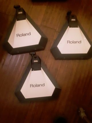 3 Roland Pd - 21 Electronic Drum Pads Trigger Vintage White Triangle 1987