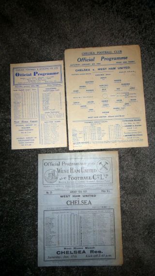 3 Vintage West Ham/chelsea Programs 1x1931 1x1943 1x1946