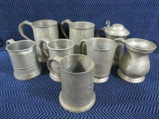 (8) 1820s - 1850s Pewter Mugs And Tankards