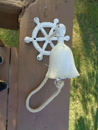 Vintage Porch Wall Mount Cast Iron Ships Wheel Bell
