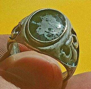 Ancient Roman Ring With Black Stone Silver Artifact Piece.