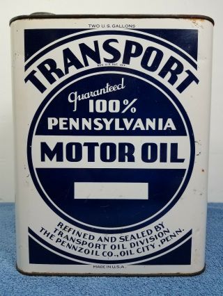 Transport 100 Pennsylvania Motor Oil 2 Gal Can The Pennzoil Co. ,  Oil City PA 2