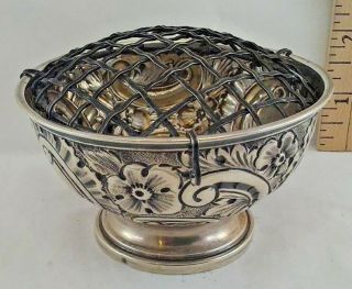 Antique Sterling Silver Bowl Dish English Hallmark Markings Repousse Flowers