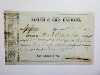 1851 Sacramento Ca Adams & Co Express Offices List Package Gold? $4300 Fullerton