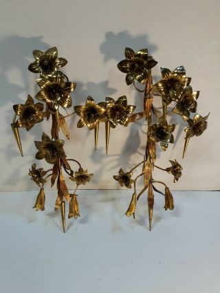 Vintage Brass Floral Scone Wall Hanging Decor Leaves (width 11 " × 18 " Height)