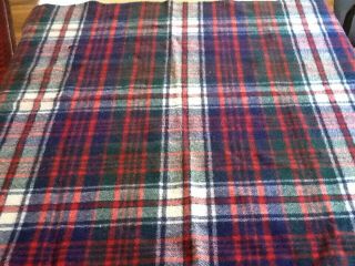 Vntg Curvon Red,  Green,  Blue,  White Pure Wool Throw Blanket 37 X 42 ",  3 " Fringe