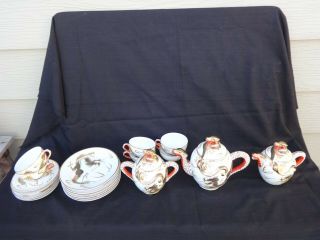 Vintage Japanese Nagoya Moriage Dragonware Porcelain Lithophane Tea Set W/gold