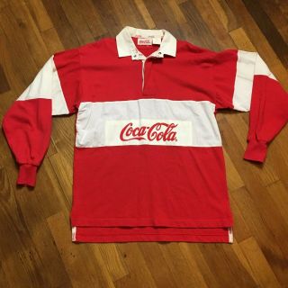 Vintage 1986 Coca - Cola Polo Rugby Shirt Green Size Small Coke Memorabilia