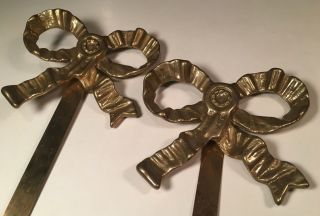 Vintage Brass Bow Set 2 Ornamental Mirror Picture Topper Wall Or Furniture Mount