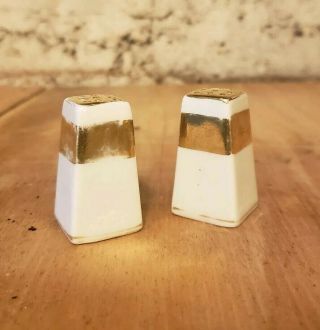 Vintage Mini Gold And Porcelain Salt And Pepper Shakers 1 3/4 In.  - Japan