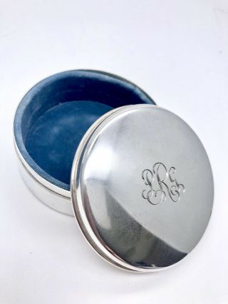 Vintage Tiffany & Co Sterling Silver Round Trinket Blue Velvet Jewelry Box