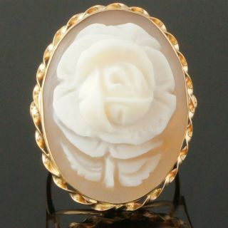 Solid 14k Yellow Gold Etruscan Rope & Carved Shell Cameo Rose Estate Ring,  Nr
