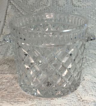Vintage Diamond Pattern Crystal Ice Bucket With Handles 5 " High Euc