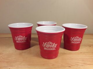 Ole Smoky Tennessee Moonshine Red Solo Cup Shot Glasses.  Set Of 4 -