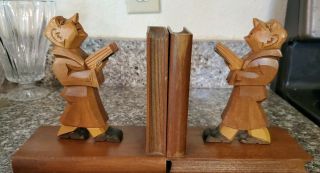 Set Of Hand Carved Wood Monk Priest Man Bookends