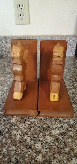 Set of Hand Carved Wood Monk Priest Man Bookends 3