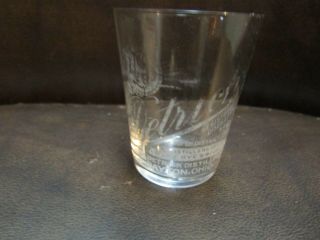 Pre Prohibition Etched Shot Glass Detrick Distilling Dayton Ohio Rye & Bourbon