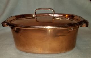 19th Century French Antique Dovetailed Copper Covered Oval Pot Tinned Interior