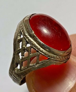 Ancient Roman Silver Ring With Rare Red Stone 5gr 22mm (inner 20mm)
