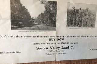 RARE 1910 ' s Los Angeles,  Calif.  SONORA VALLEY LAND CO.  Mexican Land Sales POSTER 3