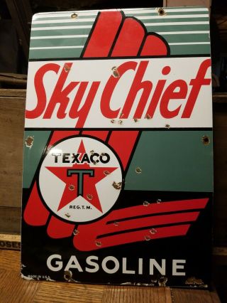 Vintage Texaco Sky Chief Gasoline Sign / Pump Plate