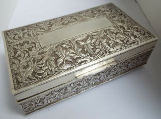 Handsome Large Sized Decorative Antique Persian C1940 Solid Silver Cigarette Box