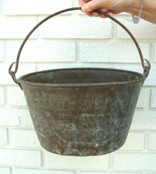 Antique Copper Apple Butter Kettle Cauldron Pot With Iron Handle Civil War Era ?