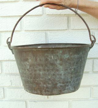 Antique copper apple butter kettle cauldron pot with iron handle Civil War era ? 2