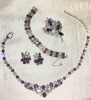 Eisenberg Ice Purple " Amethyst " Necklace,  Bracelet,  Brooch,  Earrings Set