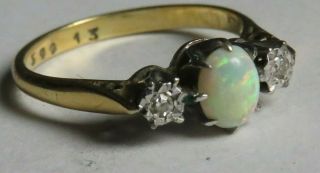 Vintage 18ct Solid Gold Diamond & Opal Ring Size N,  2.  7grams