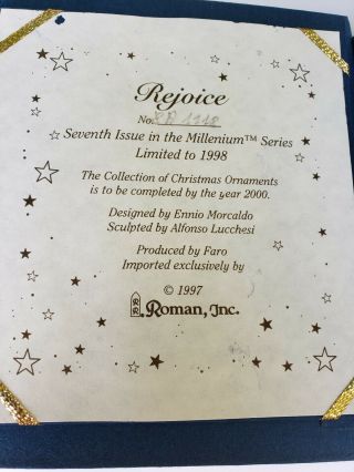 The Millenium Ornament Rejoice Limited Edition Roman Inc.  1998 3