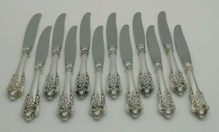 12 Wallace Grande Baroque Sterling Silver Hollow Handle Knives,  8 7/8 Inches.