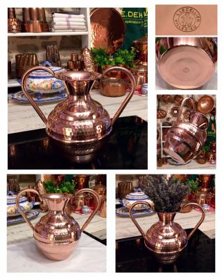 Lecellier Villedieu French Hammered Copper Vase Urn Jug Flower Pot Large