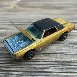 Vintage Hot Wheels Redline Custom T - Bird Gold Black Roof Top Mattel 1967 Usa