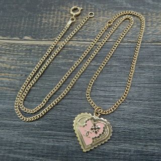 Chanel Gold Plated Cc Logos Heart Charm Vintage Necklace Pendant 5134a Rise - On