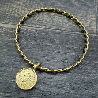 Chanel Gold Plated Cc Logos Coin Charm Vintage Bracelet Bangle 5115a Rise - On