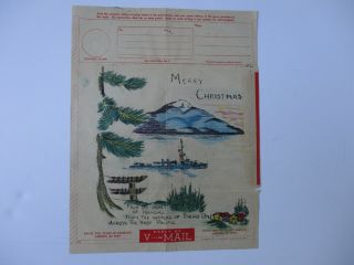 Wwii Us Navy Vmail Drawing Christmas Art Greeting Japan Occupation Ww2