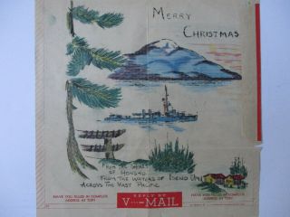 WWII US Navy VMail Drawing Christmas Art Greeting Japan Occupation WW2 2