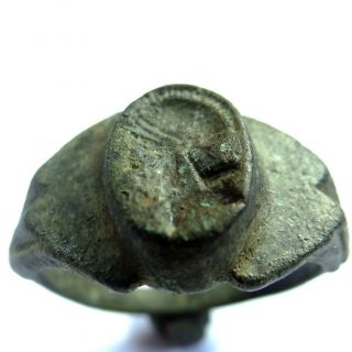 Roman Ancient Artifact Bronze Ring Pretorian With A Helmet