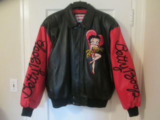 Betty Boop American Toons Black And Red Embroidered Leather Jacket Size Xl 1999