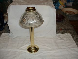 Vintage 14 " Partylite Brass Spring Candle Holder W/ Round Glass Dome Shade