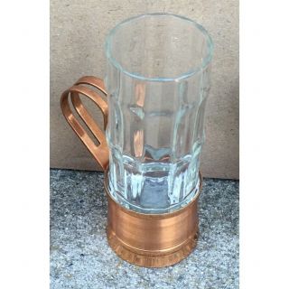 Vintage Coffee Tea Mug Glass Copper Holder With Handles Glass Insert By Beucler