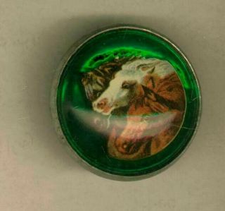3 Horse Heads On Green Under Glass Bridle Rosette By: H.  A.  Chapman