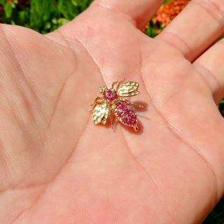 Vintage 14k Yellow Gold And Ruby Bee Pin/pendant/brooch