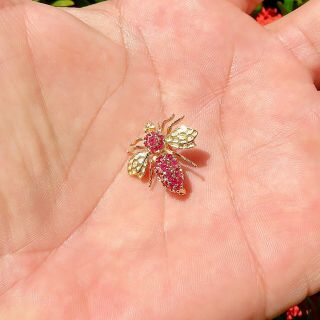 Vintage 14K Yellow Gold and Ruby Bee Pin/Pendant/Brooch 2